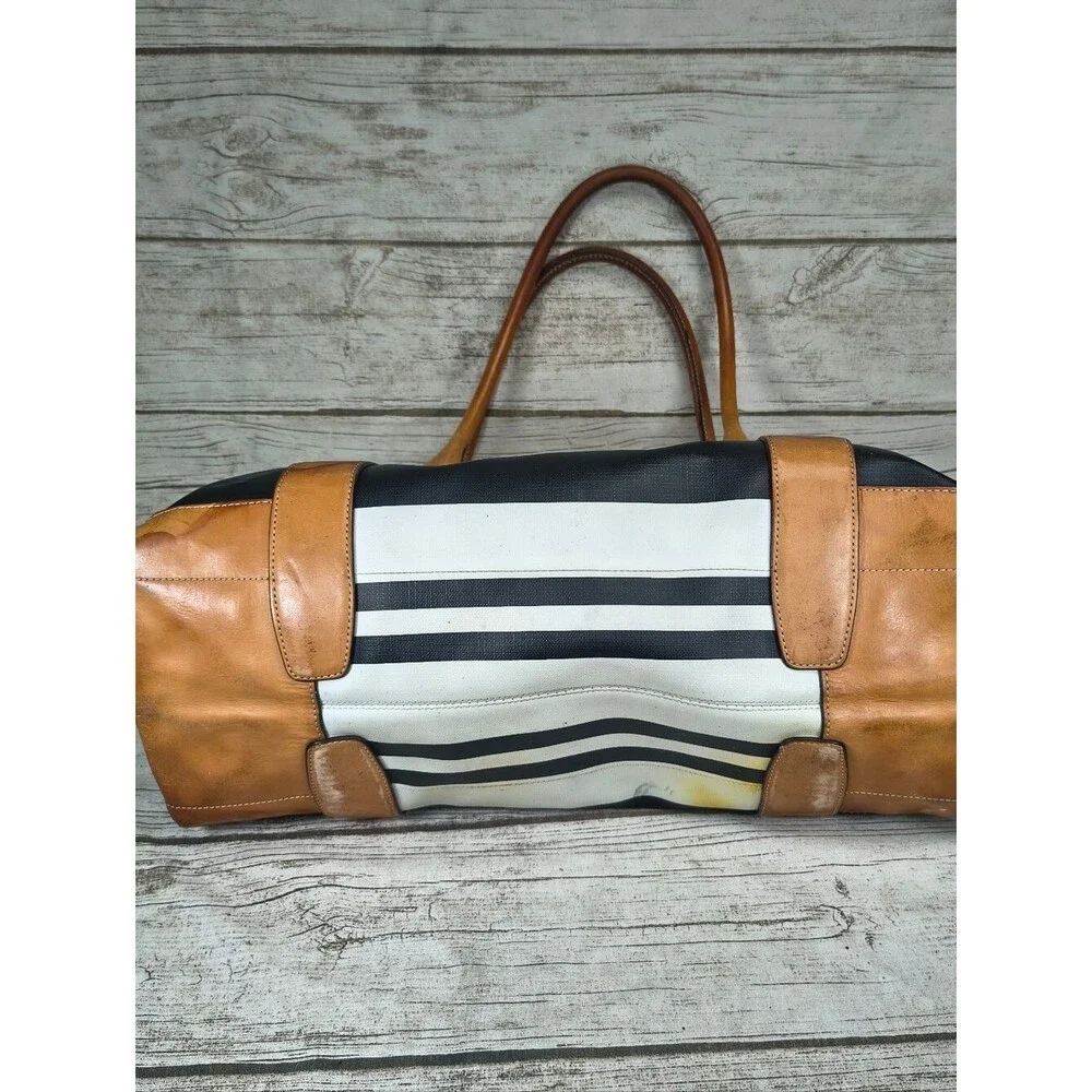 COACH Bleecker Striped Preston Satchel F30173 Black White Leather Trim Vintage